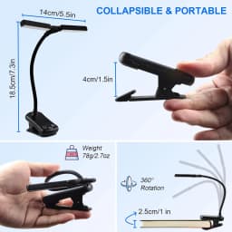 Dual Heads 14 LED Touch Control Reading Light with 3 Colors&8 Brightness USB Rechargeable Eye Care Book Light Clip on Book/Desk