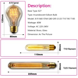 Retro Edison Light Bulb E27 40W 220V 110V Bedroom Industrial Loft Vintage Bulb For Home Decor Filament incandescent Edison Lamp