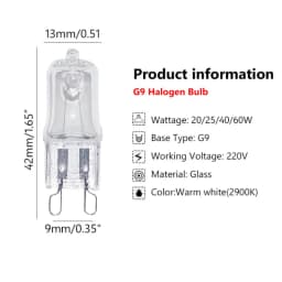10 Pcs Oven Light Bulbs G9 Halogen High Temperature Light Bulbs Steamer Light 25w 28w 40w 60w Long Life Oven Light Bulbs