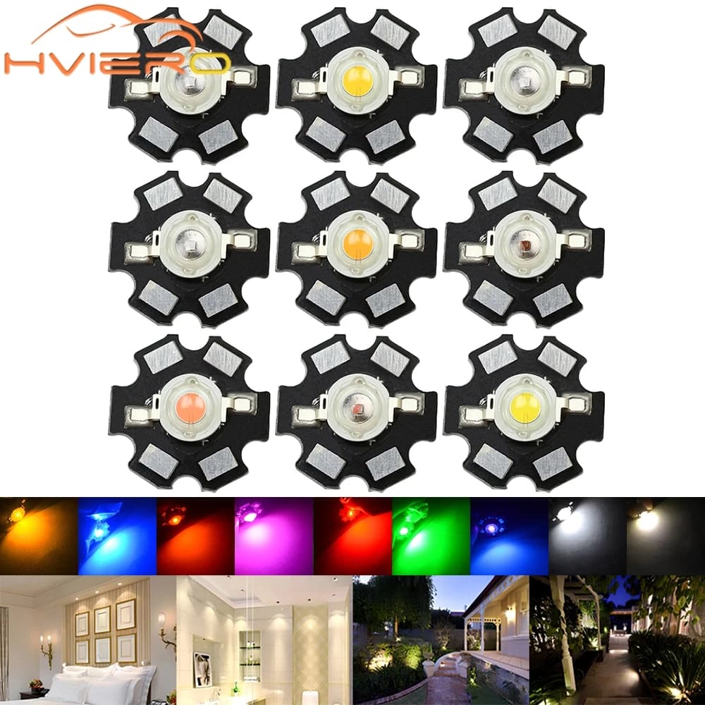 10X 20mm 3V 1W 3W High Power Chip Light Bead White Red Blue Green Led Beads Emitter LED Bulb Diodes Lamp with Star Min Heatsink