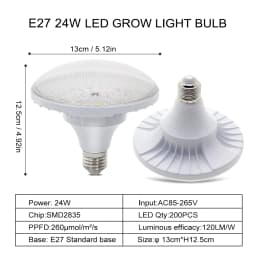 GRAXGROW 24W E27 Growth Bulb Six Spectral Beads Formation Aluminum Lamp Body Is Suitable For Growth Of Various Plants