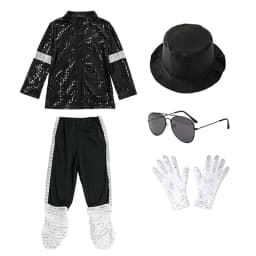 Kids Boys Michael Jackson Inspired Costume Set with Full Accessories for Dance Performance and Halloween Party