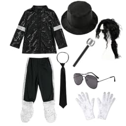 Kids Boys Michael Jackson Inspired Costume Set with Full Accessories for Dance Performance and Halloween Party