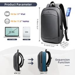 HK Business Backpack for Men 17 Inch Laptop Backpack with USB Port Slim Expandable Waterproof Travel Bag Large Work Computer Bag
