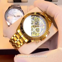 OLEVS Lxuxry Brand Gold Men's Watches Full Skeleton Stainless Steel Chronograph Wristwatch Waterproof Luminous Quartz Watch Men