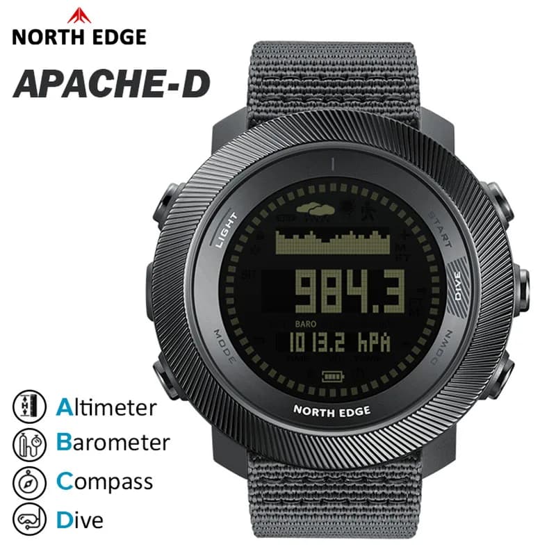 NORTH EDG NEW APACHE-D Men's Digital Free Dive Watch Outdoor Sport Watches Altitude Barometer Compass World Time Waterproof 100M