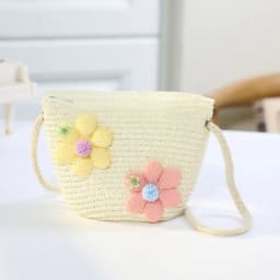 Handmade Woven Girl Flower Straw Bag Coin Purse Zipper Kid Messenger Bags Photo Props Storage Basket Crossbody Handbag