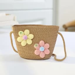 Handmade Woven Girl Flower Straw Bag Coin Purse Zipper Kid Messenger Bags Photo Props Storage Basket Crossbody Handbag