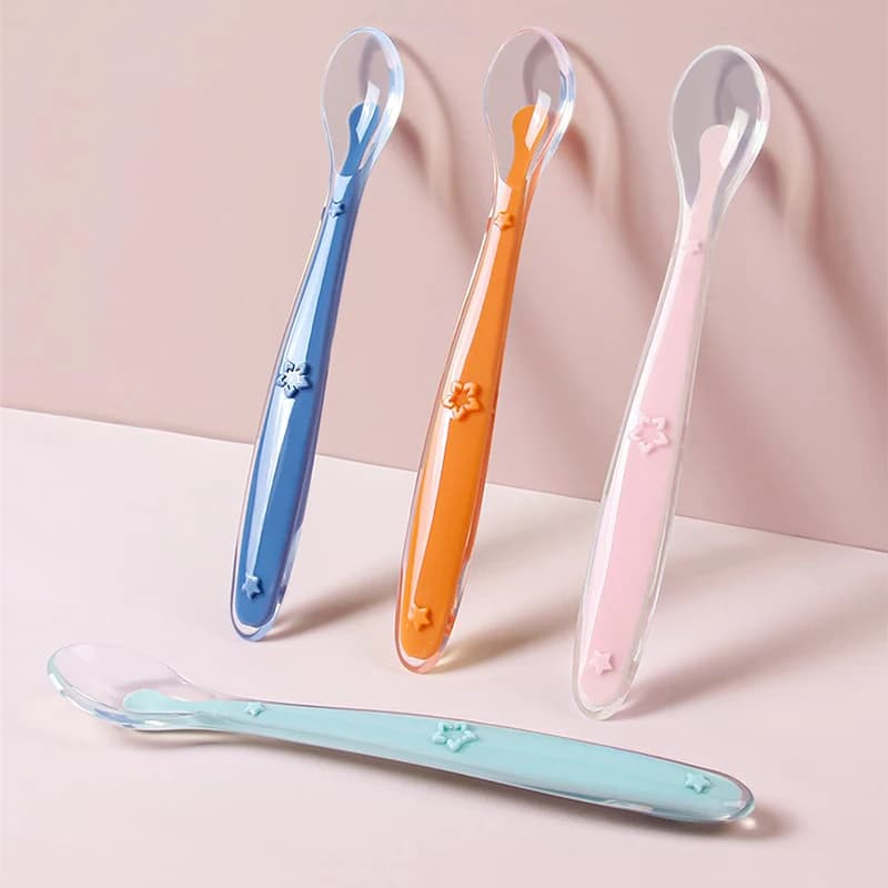2pcs Baby Silicone Spoon Set Learning Spoon Set Stars Tableware Kids Soft Silicone Feeding Spoon Training Baby Reborn Silicone