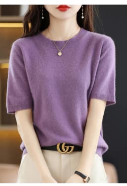 Spring and Summer New Short-sleeved Women O-neck Slim Wool Cotton Blend Pullover Vest T-shirt Knitted Base Sweater