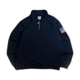 Y2K Navy Blue Quarter Zip Sweatshirt USA Embroidered American Flag Patch Jacket Men Women Vintage Streetwear Fashion Trend Top