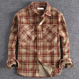 Spring Autumn Men's Plaid Long Sleeve Shirt Japanese Vintage Fashion Comfortable Corduroy Artistic Trendy Classic Shirts Tops
