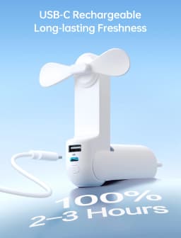 JISULIFE Portable Fan Mini Handheld Fan USB 4500mAh Recharge Hand Held Small 3 In1 Pocket Fan with Power Bank Flashlight Feature