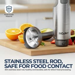 ROUNY 4-in-1 Hand Immersion Blender 1000W Powerful, Stainless Steel Stick Food Mixer,700ml Mixing Beaker,500ml Processor, Whisk
