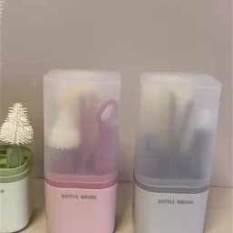 Baby Silicone Bottle Brush Portable Straight Handle Cleaning Tool Set 360° Rotating Drying Rack Combination Bottle Washing Brush