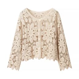 Long Sleeve Crochet Knit Top Beach Bikini Cover Up Button-up Cardigan Blouse Women blusas para mujer Vacation Boho Outfit