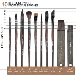 Dainayw 10Pcs Watercolor Brush Set Mop Organic Blue Squirrel Horse Hair Paint Brush Multi-Function Acrylic Painting Art Supplies