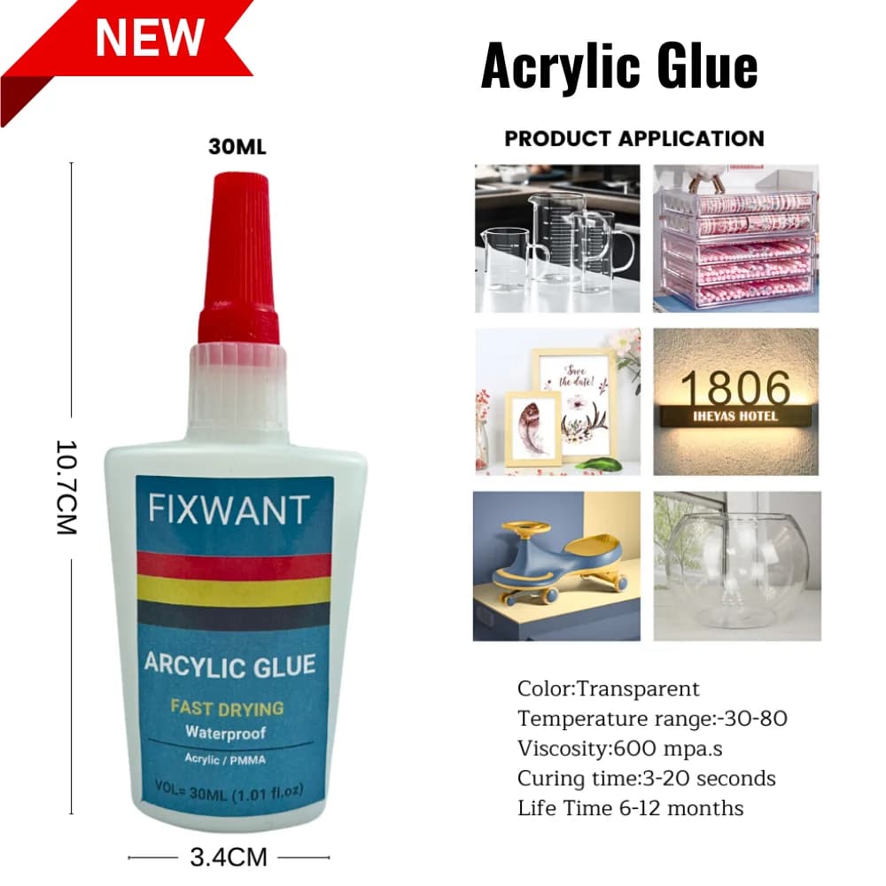 30ML FIXWANT Acrylic Glue Clear Strong Instant Adhesive PMMA  ABS Plexiglass PVC Plastic PP PC Waterproof Fast Drying Glue