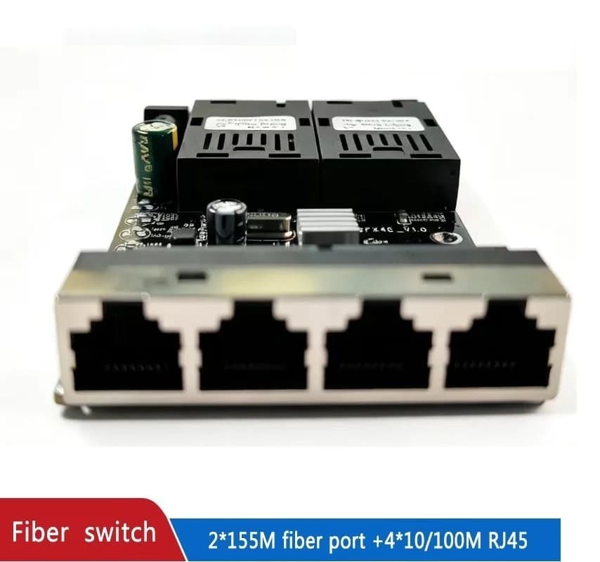 Fiber Optical Ethernet Switch Media Converter Single Mode 4 RJ45 and 2 SC Fiber Port 10/100M PCBA 2F4E