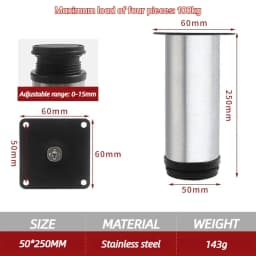 4 Pcs White Stainless Steel Replacement Metal Feet Black Adjustable Furniture Legs for Cabinet Sofa Cupboard Furniture Hardware