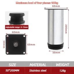 4 Pcs White Stainless Steel Replacement Metal Feet Black Adjustable Furniture Legs for Cabinet Sofa Cupboard Furniture Hardware