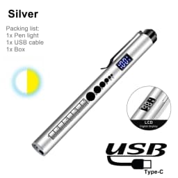 LCD 2-in-1 LED Mini White/Yellow Pen Light Flashlight USB Rechargeable Eyes Pupil Lamp Camping Child Emergency Lighting Torch