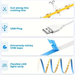 1m-5m USB COB LED Strip Light 5V 320LEDs/m DIY TV Mirror Backlight Flexible Ribbon Tape Touch Sensor Dimmable Kitchen Room Lamp