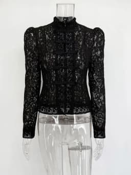 Tossy Summer Lace Printed Shirts Tops Female Hollow Out Fashion Commute Vintage See-Through Blouse Women's Lace Shrug Shirts New
