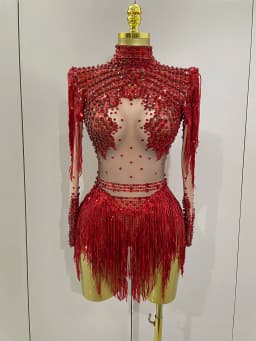 Women Sparkly Rhinestone Sequin Tassel Stretch Bodysuits 2025 New Arrival Birthday Party Nightclub Dj Stage Performance Costume