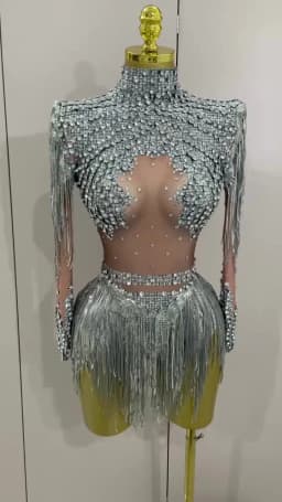 Women Sparkly Rhinestone Sequin Tassel Stretch Bodysuits 2025 New Arrival Birthday Party Nightclub Dj Stage Performance Costume