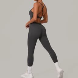 New Nylon Pad V-Neck Wrap Yoga Bodysuit - Adjustable Hook Tummy Control Butt Lift Workout Jumpsuit