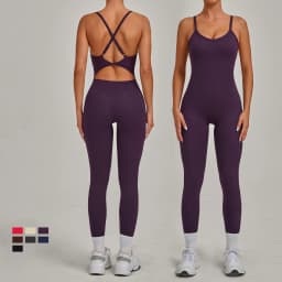 New Nylon Pad V-Neck Wrap Yoga Bodysuit - Adjustable Hook Tummy Control Butt Lift Workout Jumpsuit