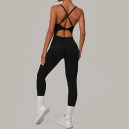 New Nylon Pad V-Neck Wrap Yoga Bodysuit - Adjustable Hook Tummy Control Butt Lift Workout Jumpsuit