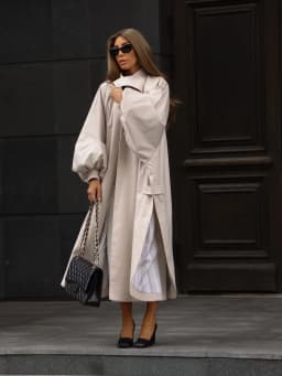 Oversized Solid Wome's Long Trench Coat Puff Sleeve Side Slit Maxi Windbreaker Lapel Single Breasted Lady Autumn Tench Coats