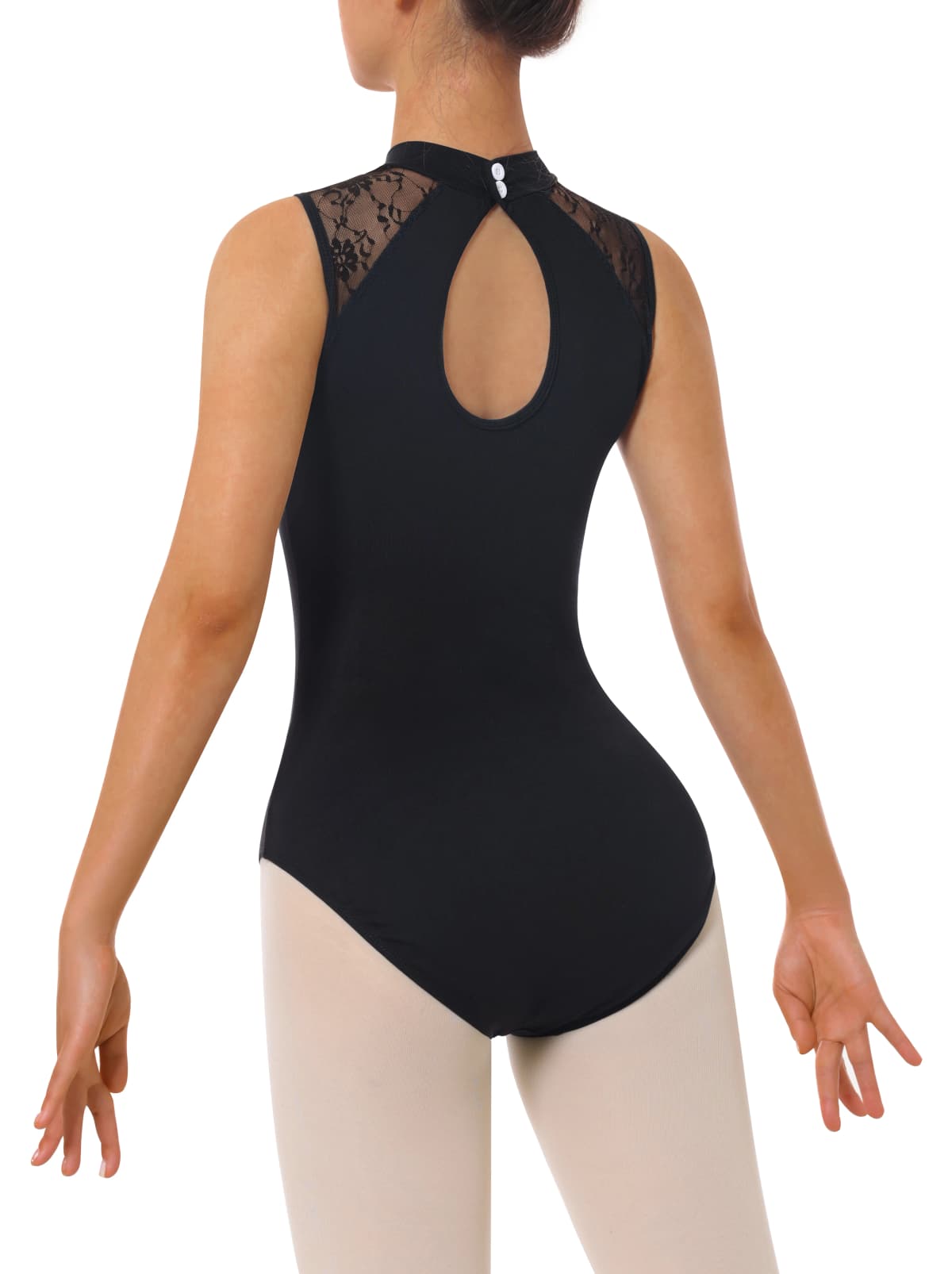 Women's Turtleneck Dance Ballet Leotard With Durable Lace,Water-drop Hollow Back