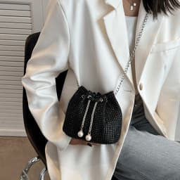 Sparkling Rhinestone Embellished Drawstring Crossbody Bag, Multi-Functional Bucket Purse, Formal Handbag for Women Daily Commute