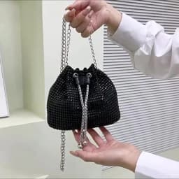 Sparkling Rhinestone Embellished Drawstring Crossbody Bag, Multi-Functional Bucket Purse, Formal Handbag for Women Daily Commute