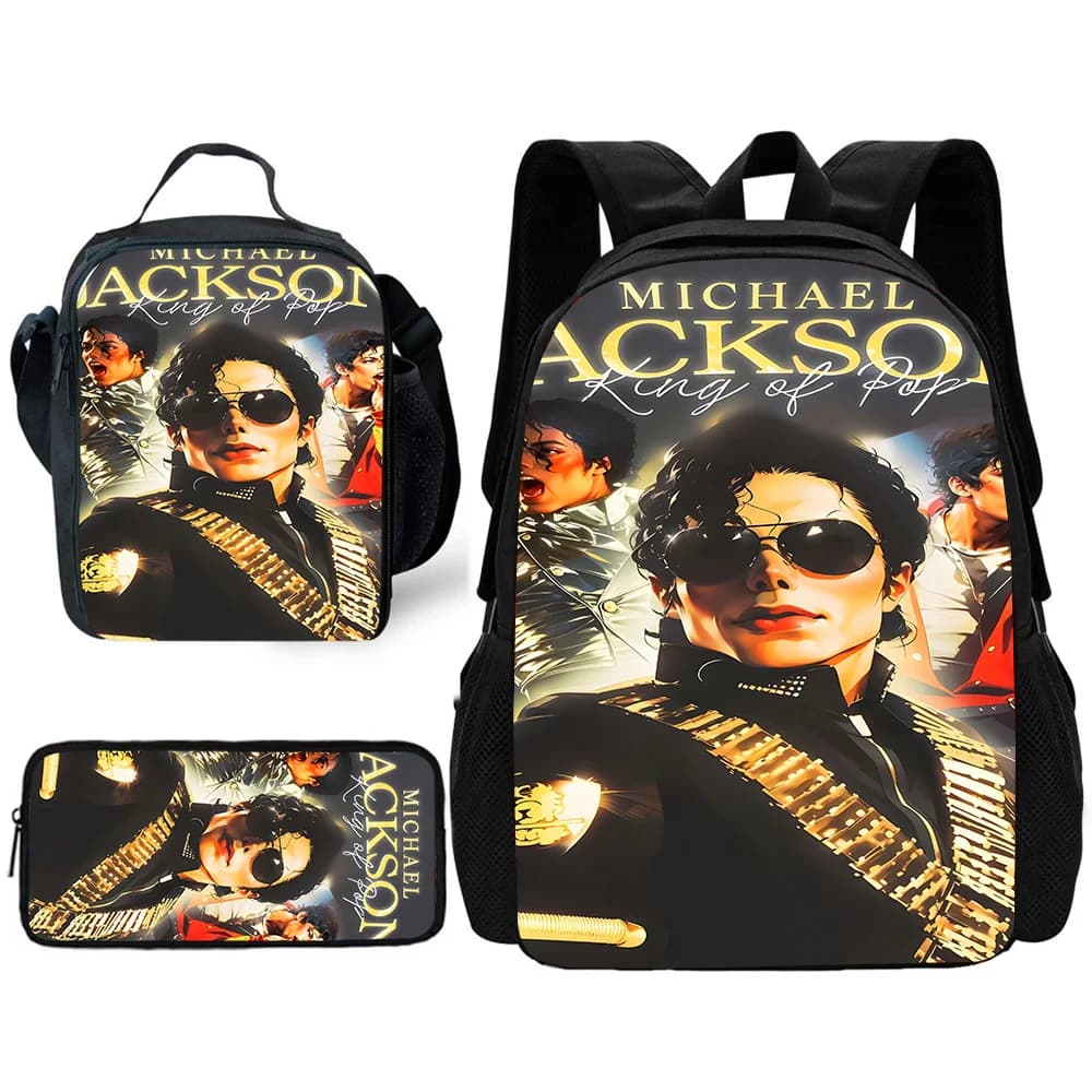 Child School Cool Popular Singers Michaels Jackson Backpack with Lunch Bags ,Pencil Bags ,School Bags for Boys Girls Best Gift