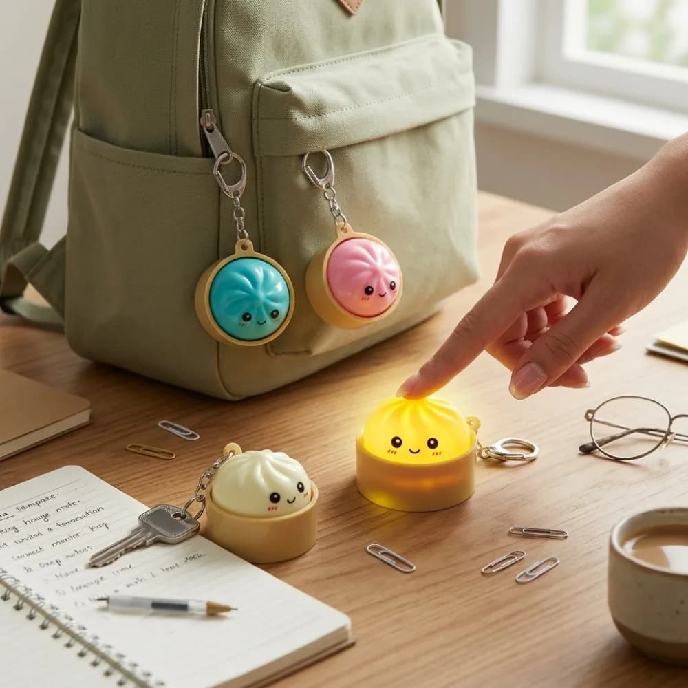 Cute Kawaii Dumpling Fidget Toys Mechanical Switch Clicker Light Up Dim Sum Bao Bun Keychain Stress Relief For Backpack Adults