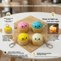 Cute Kawaii Dumpling Fidget Toys Mechanical Switch Clicker Light Up Dim Sum Bao Bun Keychain Stress Relief For Backpack Adults