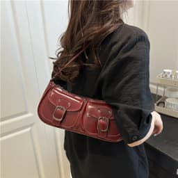 Fashion Pu Leather Women's Shoulder Bag Small Double Pocket Design Ladies Underarm Bags Y2k Vintage Female Handbags Clutch Purse