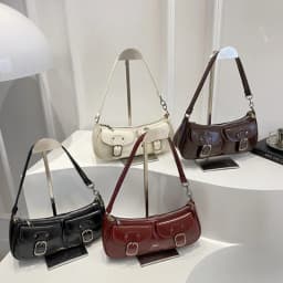 Fashion Pu Leather Women's Shoulder Bag Small Double Pocket Design Ladies Underarm Bags Y2k Vintage Female Handbags Clutch Purse