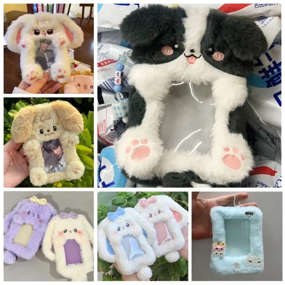 Cute Cartoon Rabbit/Dog/Cat Plush Photocard Case Photo Card Holder Portable INS Card Case Students Idol Photos Protective Cover