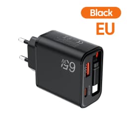 65W GaN Super Fast Charger Type C EU US UK Plug Retractable USB C Cable For iPhone15 16 17 Pro Xiaomi Samsung POCO Huawei Realme