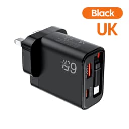 65W GaN Super Fast Charger Type C EU US UK Plug Retractable USB C Cable For iPhone15 16 17 Pro Xiaomi Samsung POCO Huawei Realme
