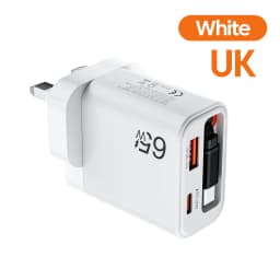 65W GaN Super Fast Charger Type C EU US UK Plug Retractable USB C Cable For iPhone15 16 17 Pro Xiaomi Samsung POCO Huawei Realme