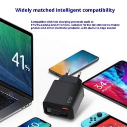 65W GaN Super Fast Charger Type C EU US UK Plug Retractable USB C Cable For iPhone15 16 17 Pro Xiaomi Samsung POCO Huawei Realme