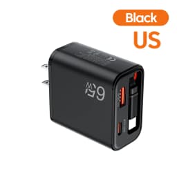 65W GaN Super Fast Charger Type C EU US UK Plug Retractable USB C Cable For iPhone15 16 17 Pro Xiaomi Samsung POCO Huawei Realme