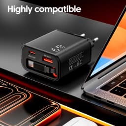 65W GaN Super Fast Charger Type C EU US UK Plug Retractable USB C Cable For iPhone15 16 17 Pro Xiaomi Samsung POCO Huawei Realme