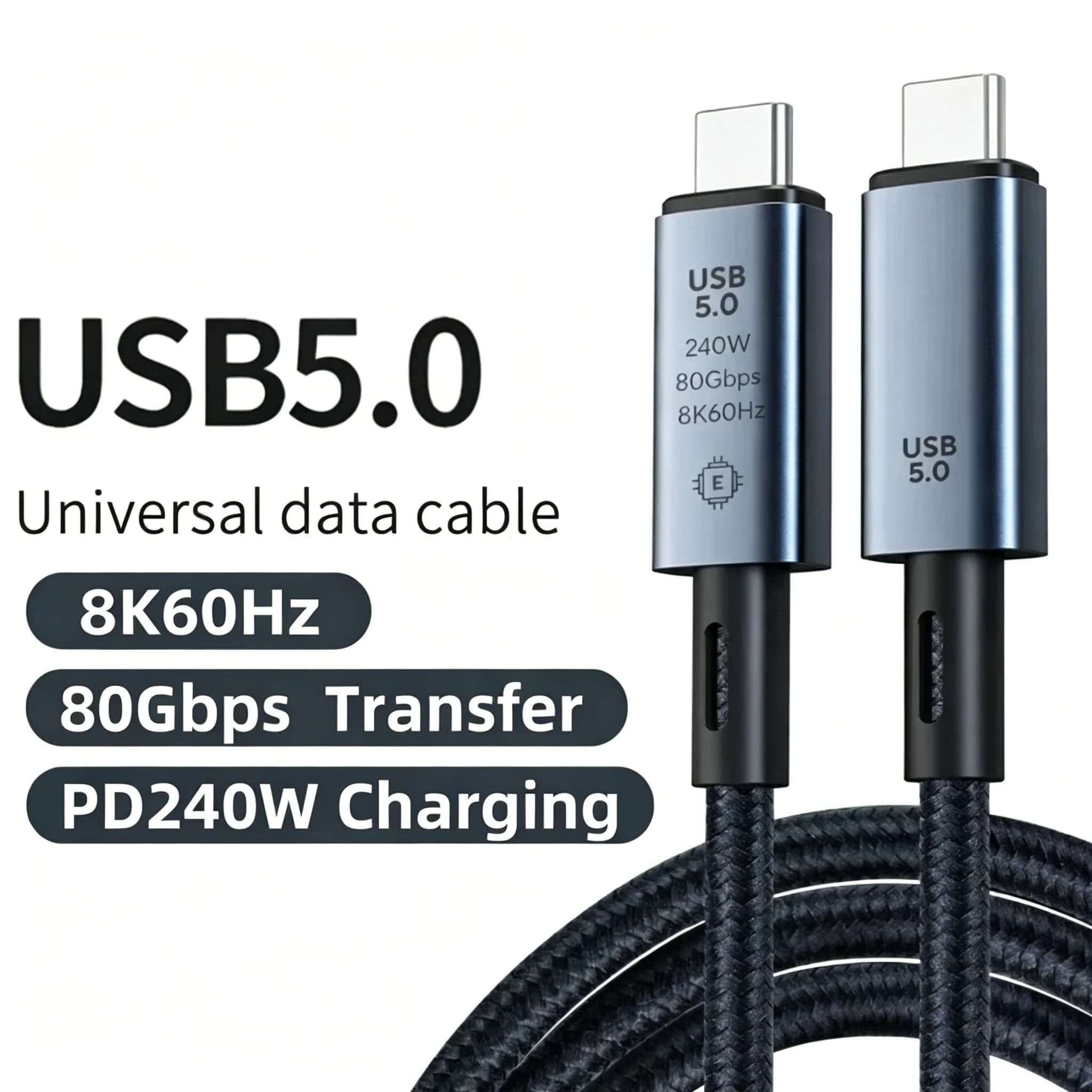 240W USB 5.0 Cable 8K 80Gbps For Thunderbolt 5 Fast Charging USB C to C Data Transfer Cable Support 8K Display for Laptop